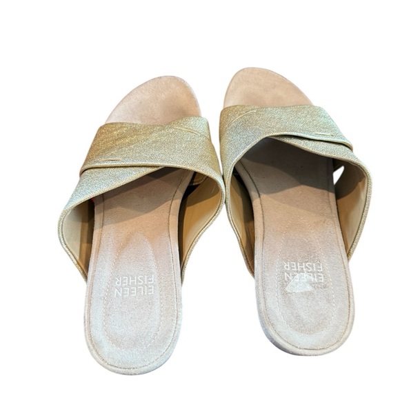 Eileen Fisher Shimmering Gold Crisscross Mules - Picture 2 of 6